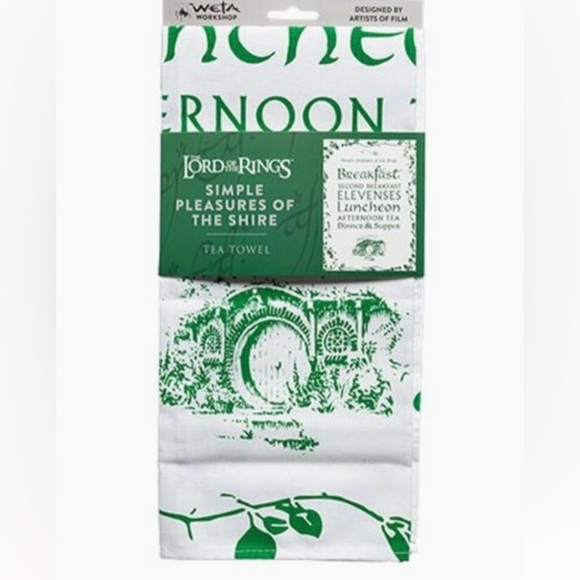 Weta Workshop Tea Towel NWT Simple Pleasures of The Shire Lord Of The Rings - Picture 1 of 14